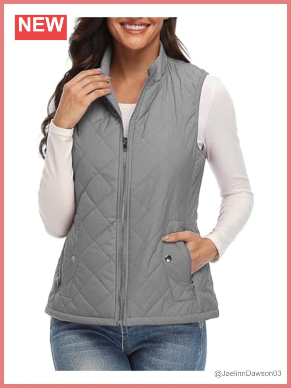 Quilted Puffer Vest with 4 Pockets Lightweight Sleeveless Layering Vest